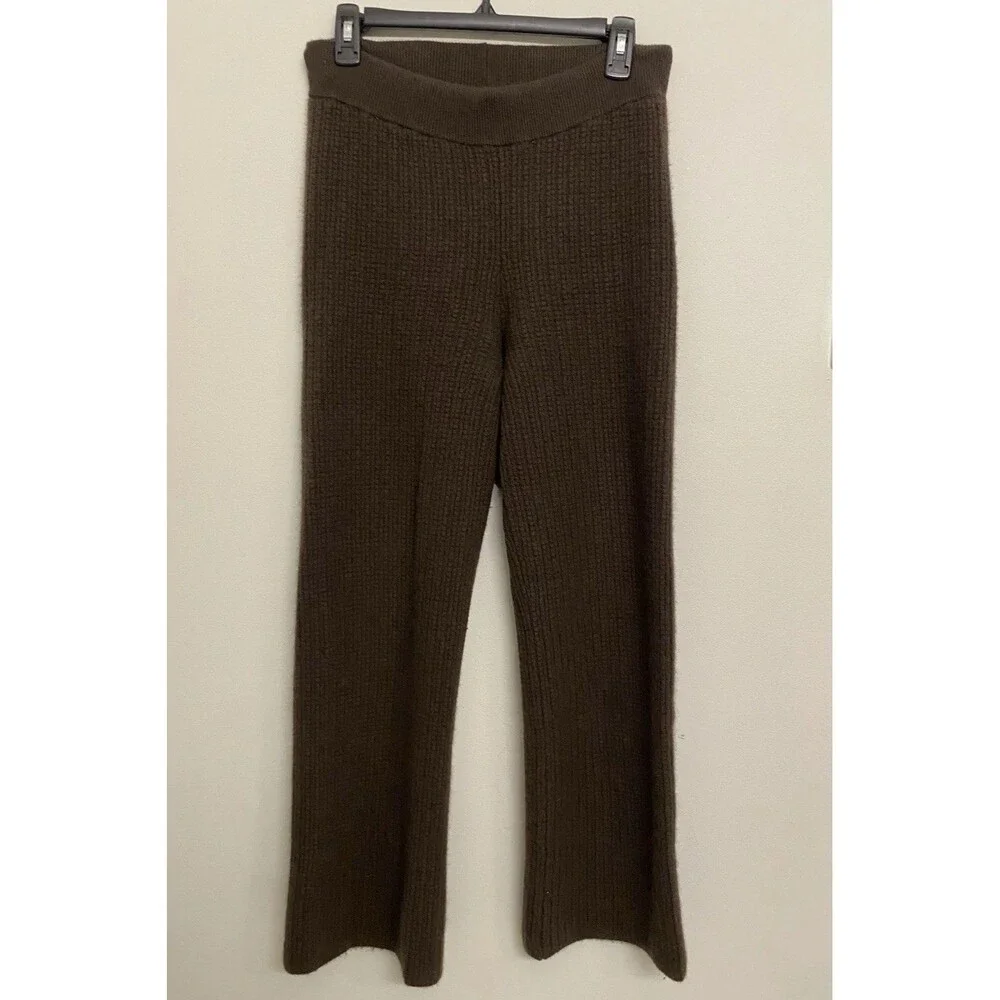 Alo Yoga Cashmere High-Waist Plush Waffle Knit Pants Sz L Espresso Brown Lounge